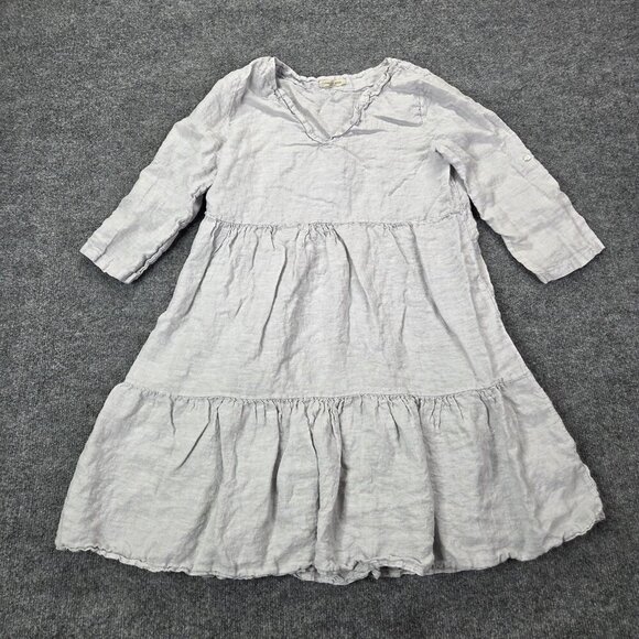 Francesca Bettini Dress Womens Large Gray Linen Made in Italy Tiered Boho 8003 - Picture 1 of 9
